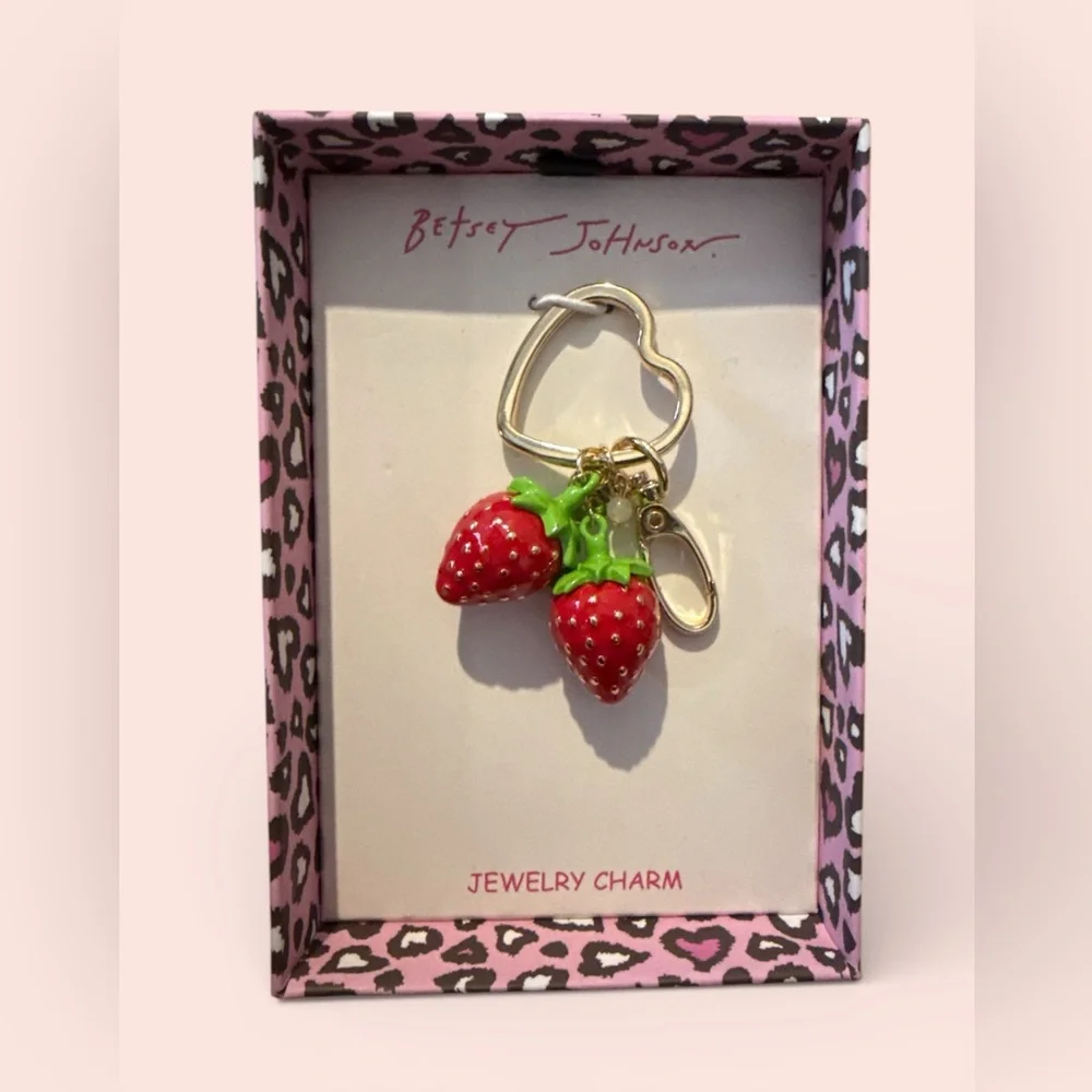 Betsey Johnson Gold Heart with Red Strawberry Charm - Picture 1 of 4